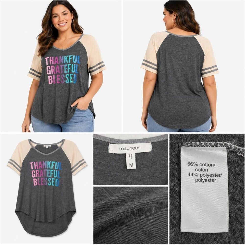 Maurices Thankful Grateful Blessed Raglan Tee M